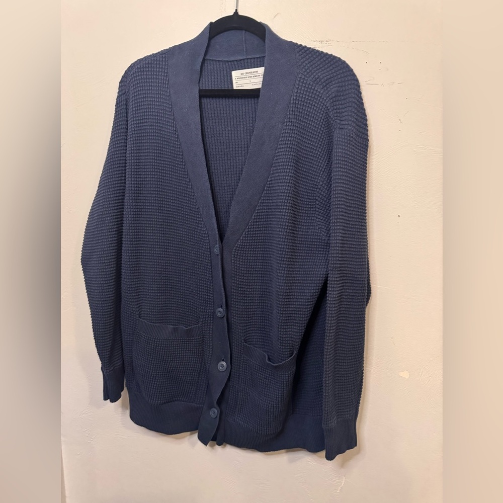 REI Co-op 100% Cotton Knit Cardigan – Navy Blue Waffle Knit Button-Up